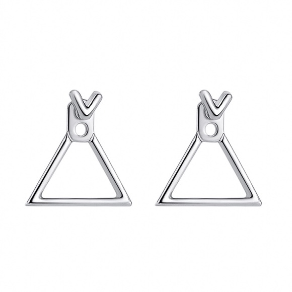 Minimalist Silver Triangle Earring Jackets - Picture 4 of 7